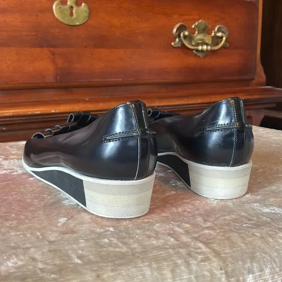 ACNE STUDIOS Leather Black Laser Cut Pointed Toe 2Tone Wedge Loafers $650 EUC 11