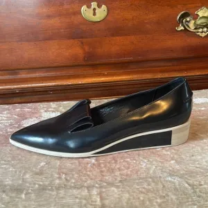 ACNE STUDIOS Leather Black Laser Cut Pointed Toe 2Tone Wedge Loafers $650 EUC 11