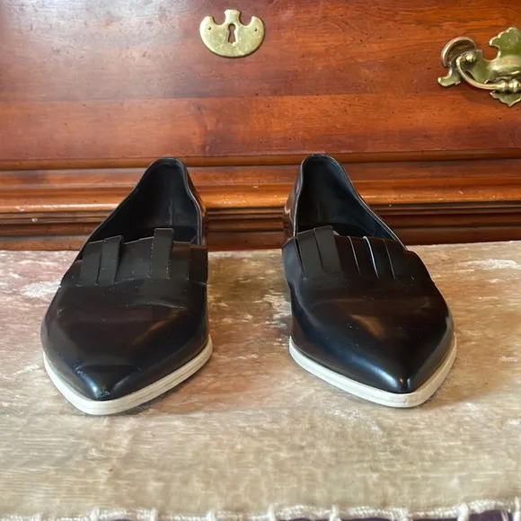 ACNE STUDIOS Leather Black Laser Cut Pointed Toe 2Tone Wedge Loafers $650 EUC 11