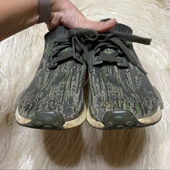 ADIDAS men’s green camo NMD Primeknit sneakers 6.5