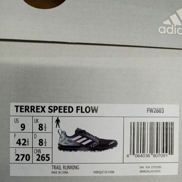 Adidas Sneakers Mens Size 9 Black Terrex Speed Flow Trail Running FW2603 225g