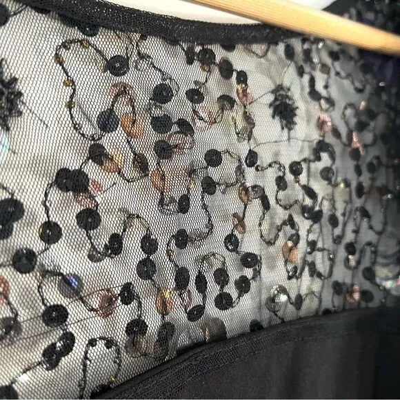 Adrianna Papell Black Floral Beaded Sequin Cocktail Dress Short Sleeve, 8 NWT