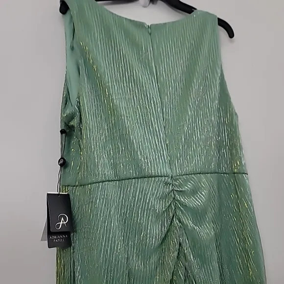 Adrianna Papell Crinkle Metallic Faux Wrap Dress With Draped Detail Dress
