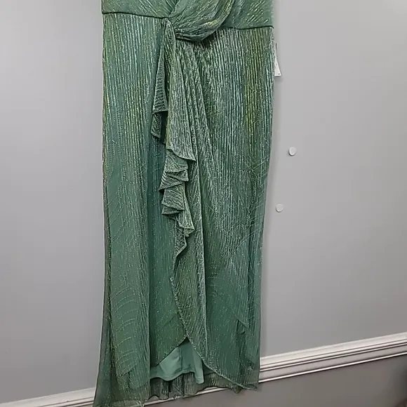Adrianna Papell Crinkle Metallic Faux Wrap Dress With Draped Detail Dress