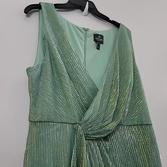 Adrianna Papell Crinkle Metallic Faux Wrap Dress With Draped Detail Dress