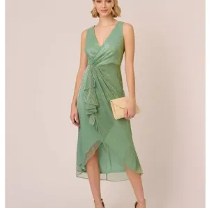 Adrianna Papell Crinkle Metallic Faux Wrap Dress With Draped Detail Dress