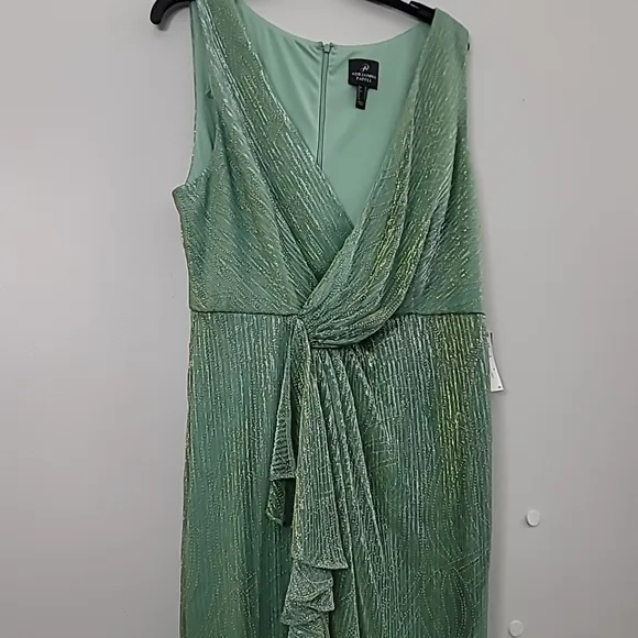 Adrianna Papell Crinkle Metallic Faux Wrap Dress With Draped Detail Dress