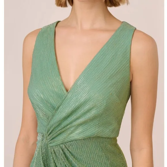 Adrianna Papell Crinkle Metallic Faux Wrap Dress With Draped Detail Dress