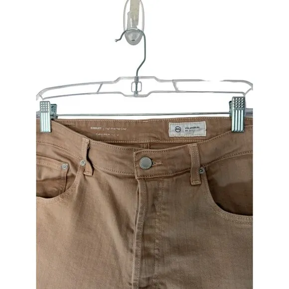 AG Adriano Goldschmied Tan Khaki Kinsley High Rise Pop Crop Jeans Size 32