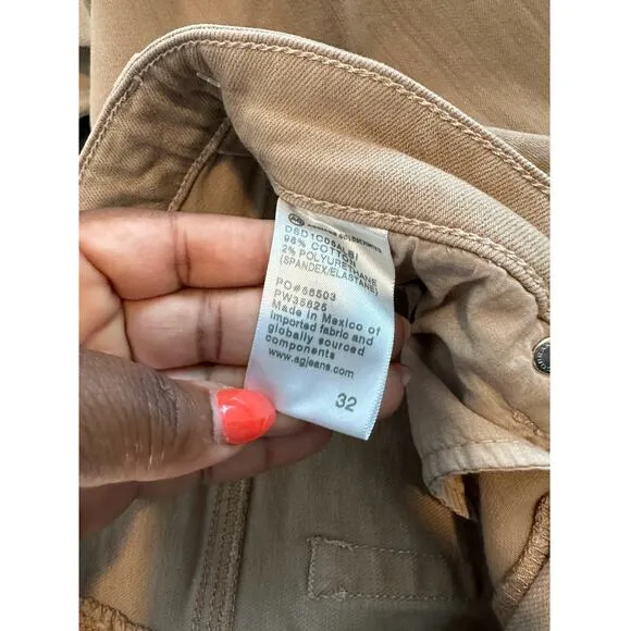 AG Adriano Goldschmied Tan Khaki Kinsley High Rise Pop Crop Jeans Size 32