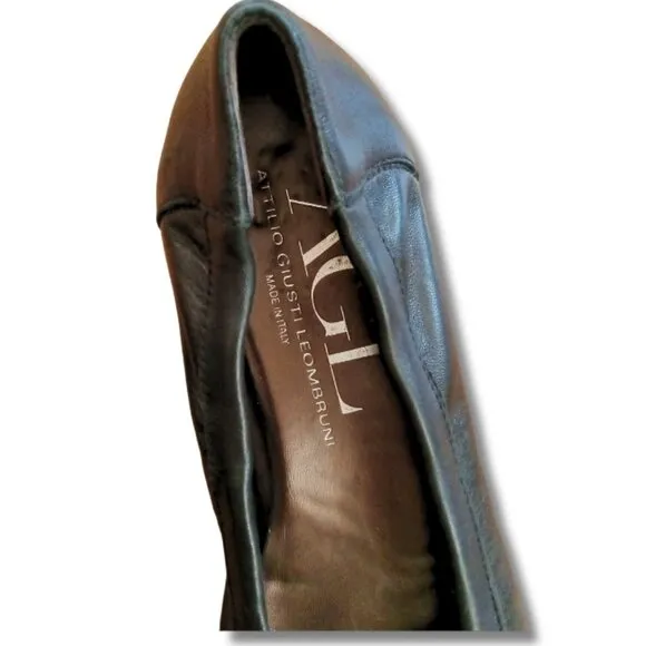 AGL Black Leather Cap Toe Buckle Ballet Flats Size 40