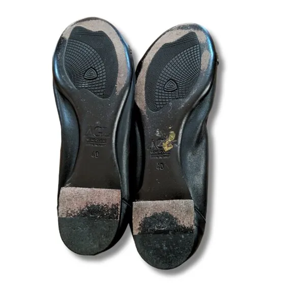AGL Black Leather Cap Toe Buckle Ballet Flats Size 40