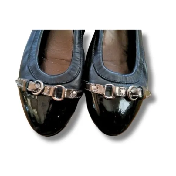 AGL Black Leather Cap Toe Buckle Ballet Flats Size 40