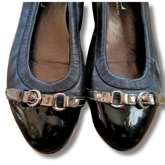 AGL Black Leather Cap Toe Buckle Ballet Flats Size 40