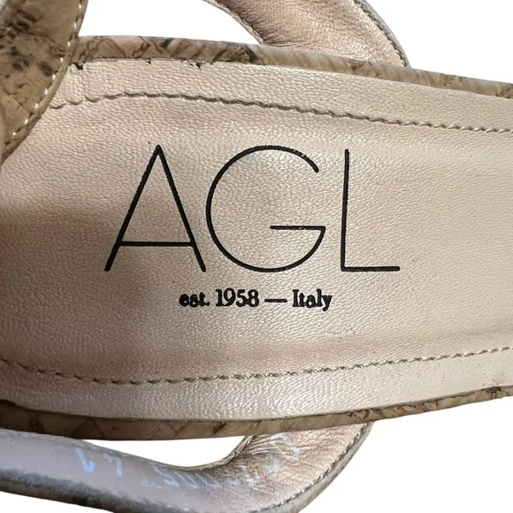 AGL Demi Ankle Strap Wedges Cork Naturale Size US 11
