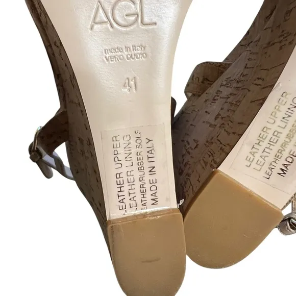AGL Demi Ankle Strap Wedges Cork Naturale Size US 11