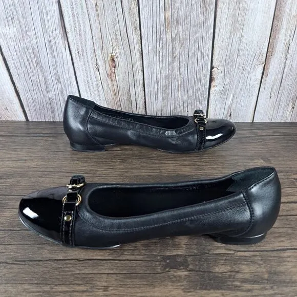 AGL Monika Cap Toe Ballet Flats Women’s Sz 8.5 EU 38.5 Black Gold (VGC)