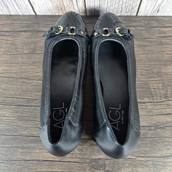 AGL Monika Cap Toe Ballet Flats Women’s Sz 8.5 EU 38.5 Black Gold (VGC)