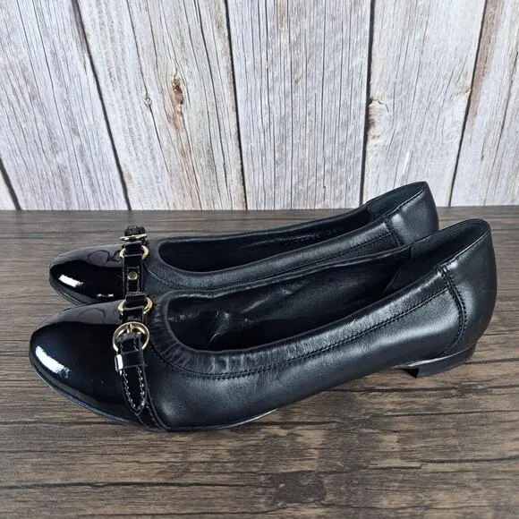 AGL Monika Cap Toe Ballet Flats Women’s Sz 8.5 EU 38.5 Black Gold (VGC)
