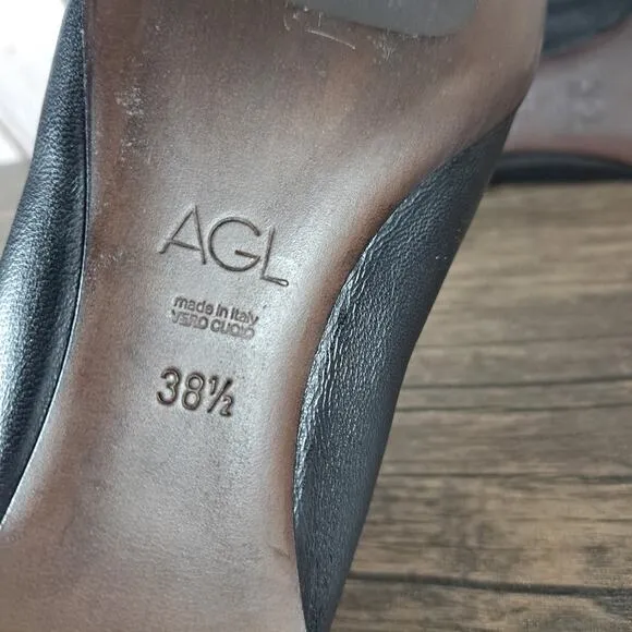 AGL Monika Cap Toe Ballet Flats Women’s Sz 8.5 EU 38.5 Black Gold (VGC)