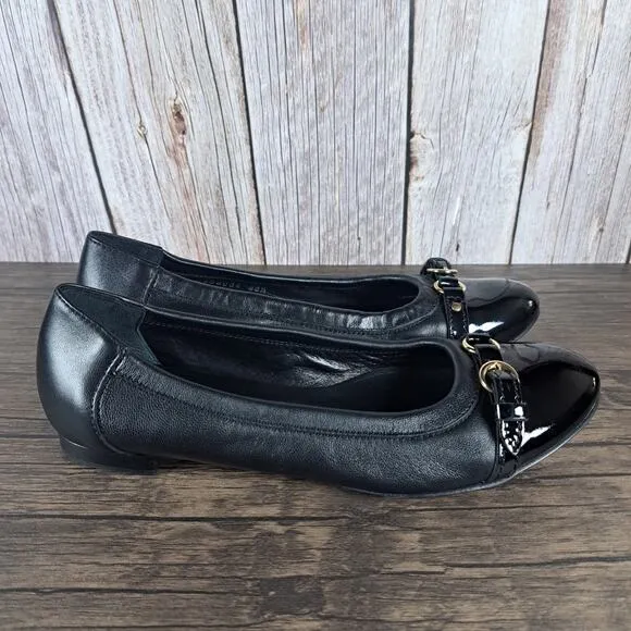 AGL Monika Cap Toe Ballet Flats Women’s Sz 8.5 EU 38.5 Black Gold (VGC)