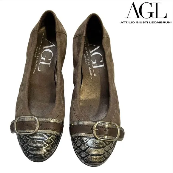 AGL Suede Ballet Cap Toe Flat NWOT Attilio Giusti Leombruni Size 6US Brown 36IT