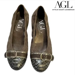 AGL Suede Ballet Cap Toe Flat NWOT Attilio Giusti Leombruni Size 6US Brown 36IT