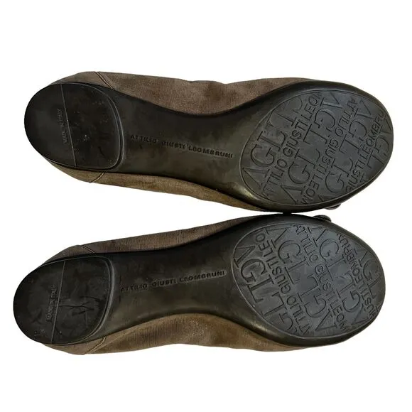 AGL Suede Ballet Cap Toe Flat NWOT Attilio Giusti Leombruni Size 6US Brown 36IT