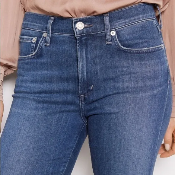 Agolde Sophie High Rise Stretch Crop Skinny Raw Hem Blue Jeans