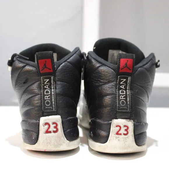 Air Jordan 12 Retro Black White Silver Sneakers 153265-006 Kids 4Y