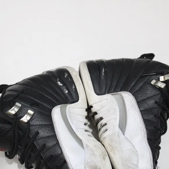 Air Jordan 12 Retro Black White Silver Sneakers 153265-006 Kids 4Y