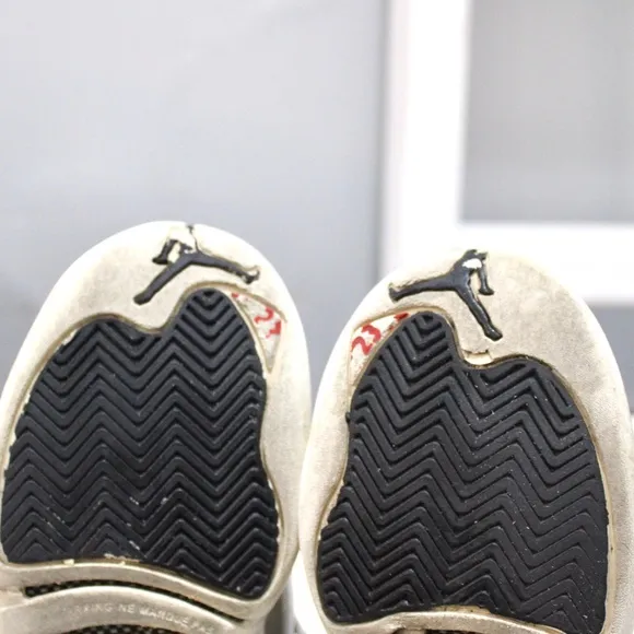 Air Jordan 12 Retro Black White Silver Sneakers 153265-006 Kids 4Y