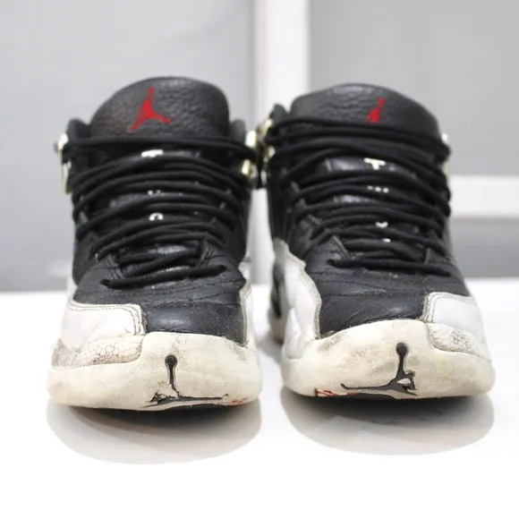 Air Jordan 12 Retro Black White Silver Sneakers 153265-006 Kids 4Y