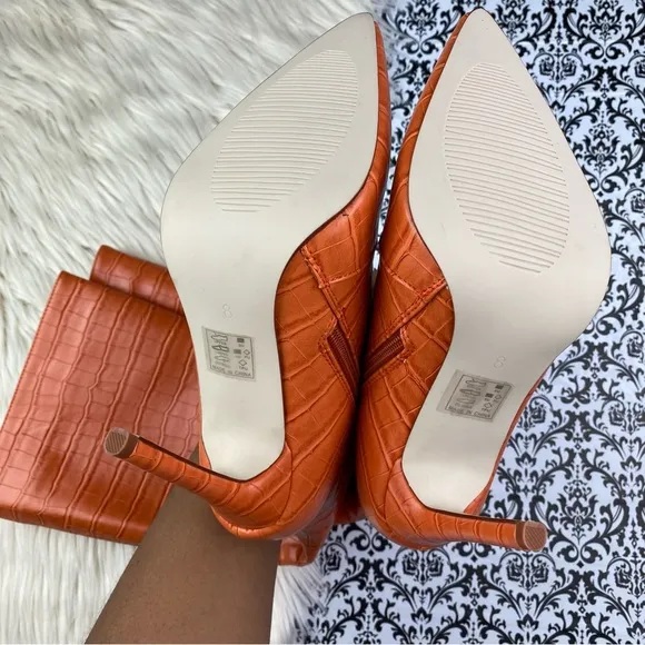 AKIRA : size 7 : Azalea Wang Orange Crocodile Knee-High stiletto heel boots