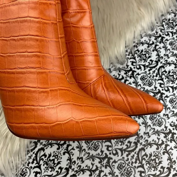 AKIRA : size 7 : Azalea Wang Orange Crocodile Knee-High stiletto heel boots