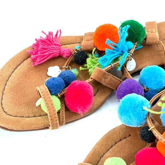 Alameda Turquesa Matisse Sandals 6 36 Pom Pom Coins Tassel Wrap Resort Cruise