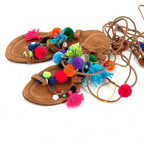 Alameda Turquesa Matisse Sandals 6 36 Pom Pom Coins Tassel Wrap Resort Cruise