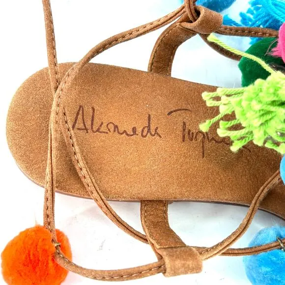 Alameda Turquesa Matisse Sandals 6 36 Pom Pom Coins Tassel Wrap Resort Cruise