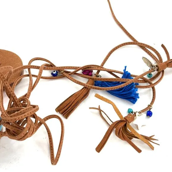 Alameda Turquesa Matisse Sandals 6 36 Pom Pom Coins Tassel Wrap Resort Cruise