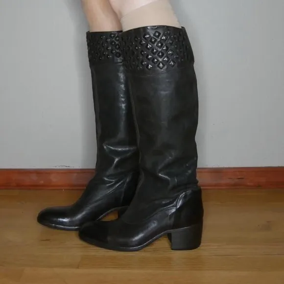 Alberto fasciani black brown studded below the knee riding boots Sz 37