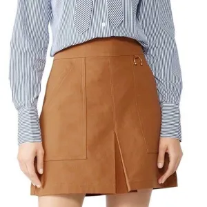 A.L.C. Dane Mini Skirt Size 8 Tobacco Tan Brown Slit Cotton High Waist Utility
