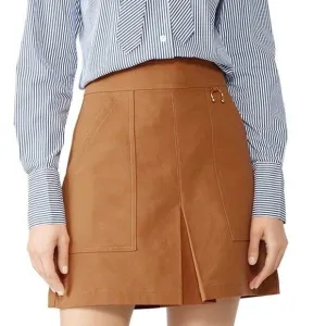 A.L.C. Dane Mini Skirt Size 8 Tobacco Tan Brown Slit Cotton High Waist Utility