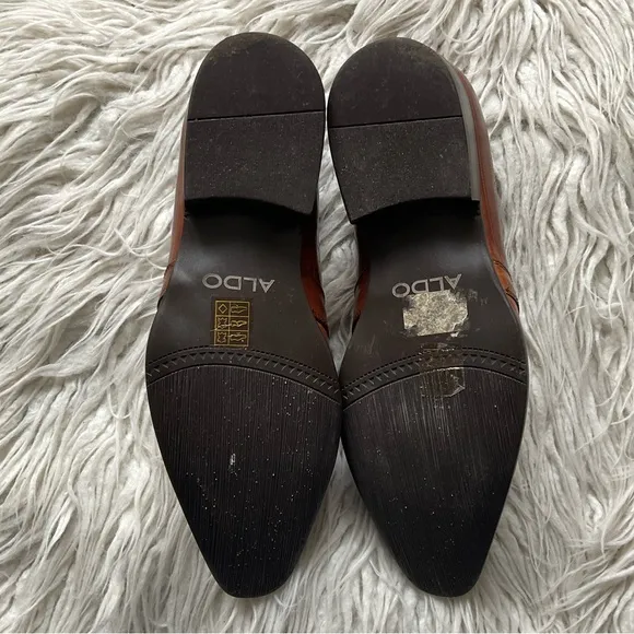 Aldo Smalling Cognac Brown Leather Buckle Accents Slip-On Loafers EUC Size 39