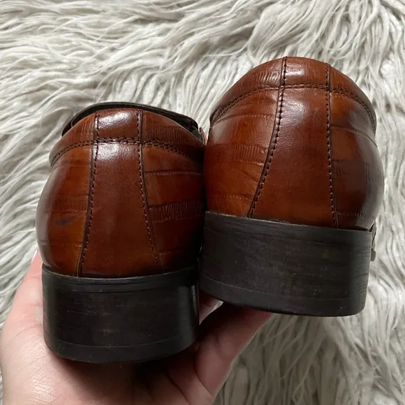 Aldo Smalling Cognac Brown Leather Buckle Accents Slip-On Loafers EUC Size 39