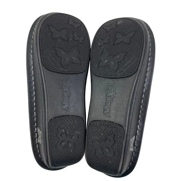 Alegria Dayna Black &amp; White Floral Watercolor Mary Jane Comfort Flats Women's 9