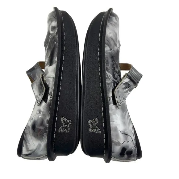 Alegria Dayna Black &amp; White Floral Watercolor Mary Jane Comfort Flats Women's 9