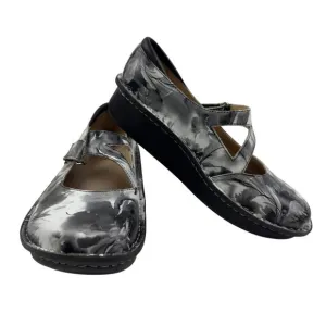 Alegria Dayna Black &amp; White Floral Watercolor Mary Jane Comfort Flats Women's 9