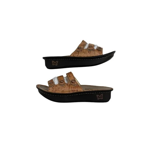 Alegria Fiona Cork Pattern Leather Triple Strap Leather Comfort Sandals Size 37