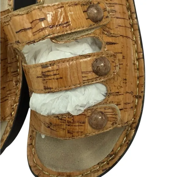 Alegria Fiona Cork Pattern Leather Triple Strap Leather Comfort Sandals Size 37