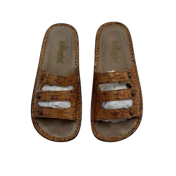 Alegria Fiona Cork Pattern Leather Triple Strap Leather Comfort Sandals Size 37